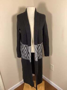 Bobeau Diamond Print Shawl Collar Longline Cardigan